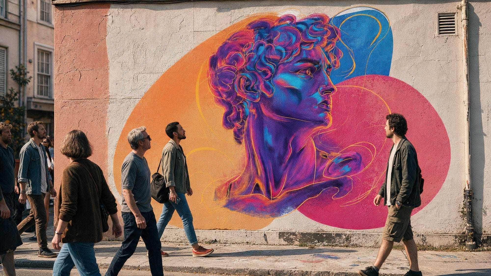 Classical profile — contemporary figurative mural mock-up