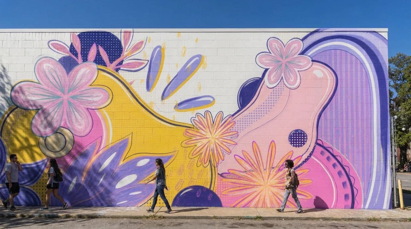 Violet blooms — organic mural mock-up