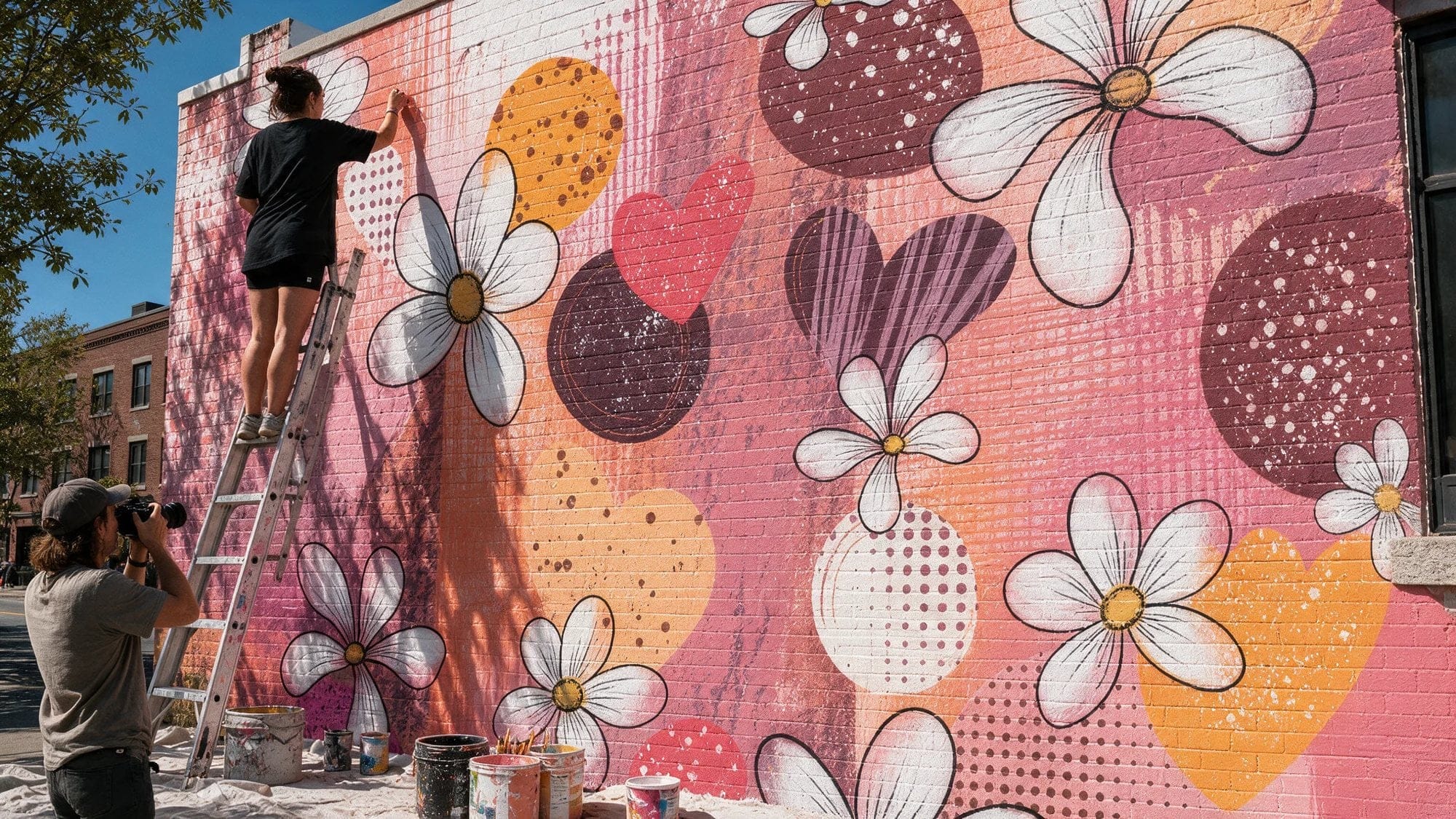 Daisies & dots — pop art mural mock-up