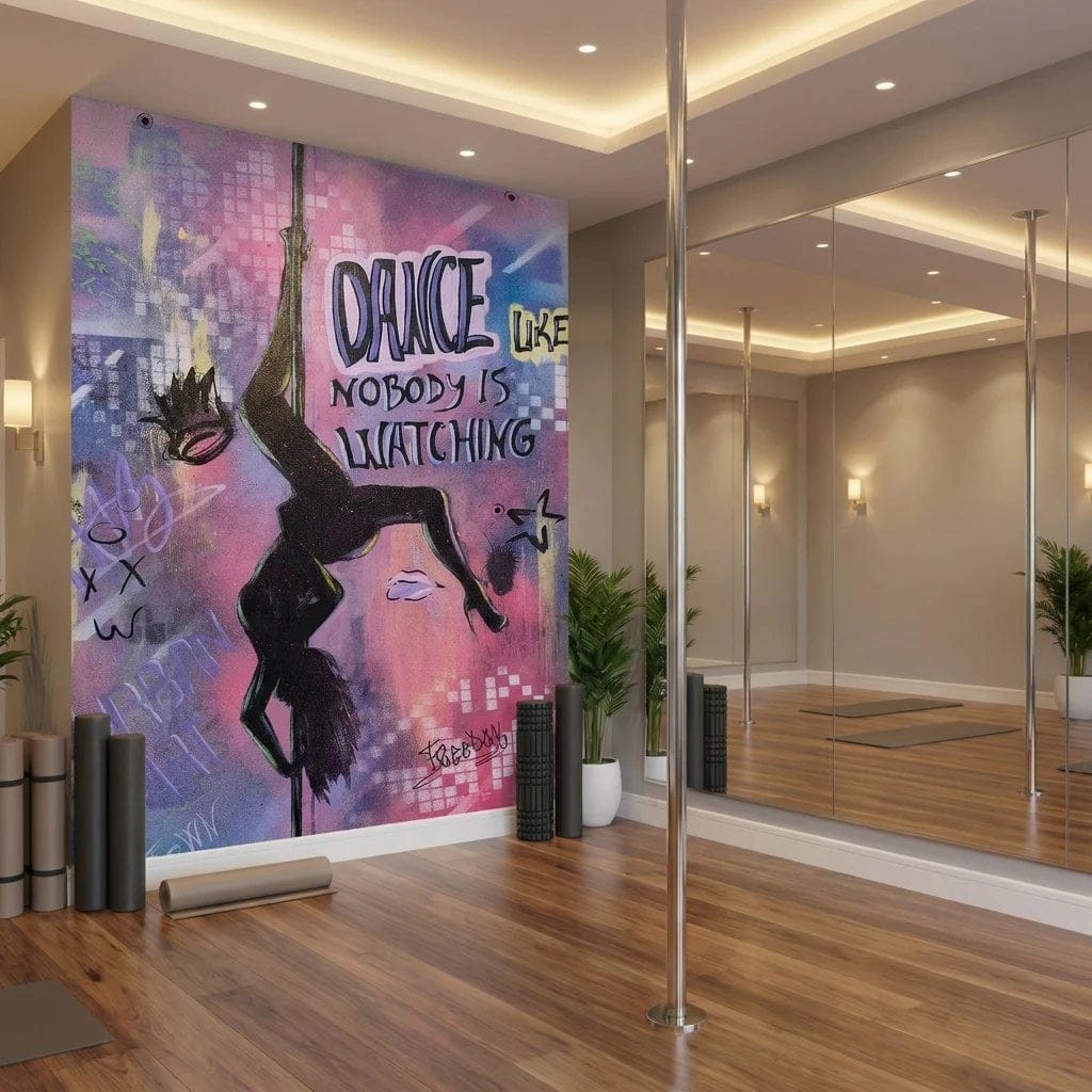 Dance like nobody’s watching — simulare mural, stil figurativ contemporan