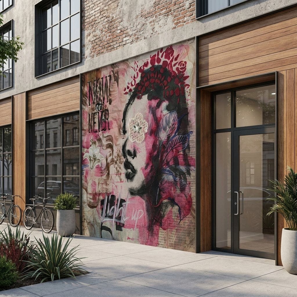 Colaj portret — simulare mural, stil figurativ contemporan