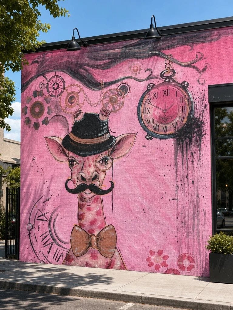 Girafa cu joben — simulare mural, stil animație