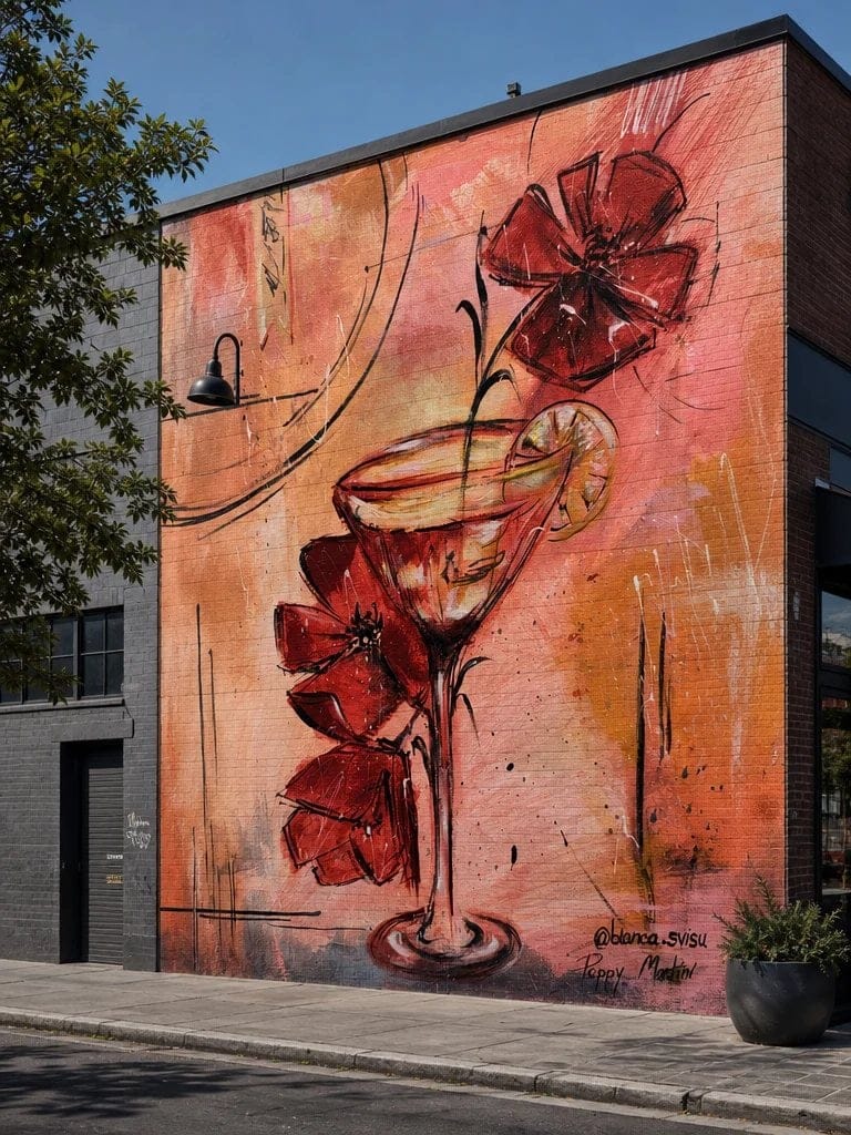Cocktail cu flori — simulare mural, stil organic