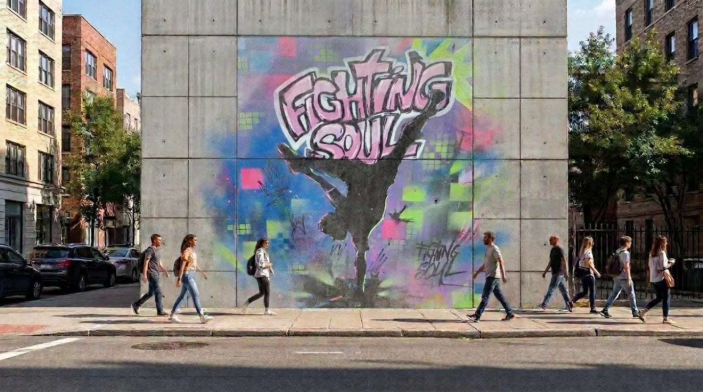 Fighting Soul — simulare mural, stil abstract