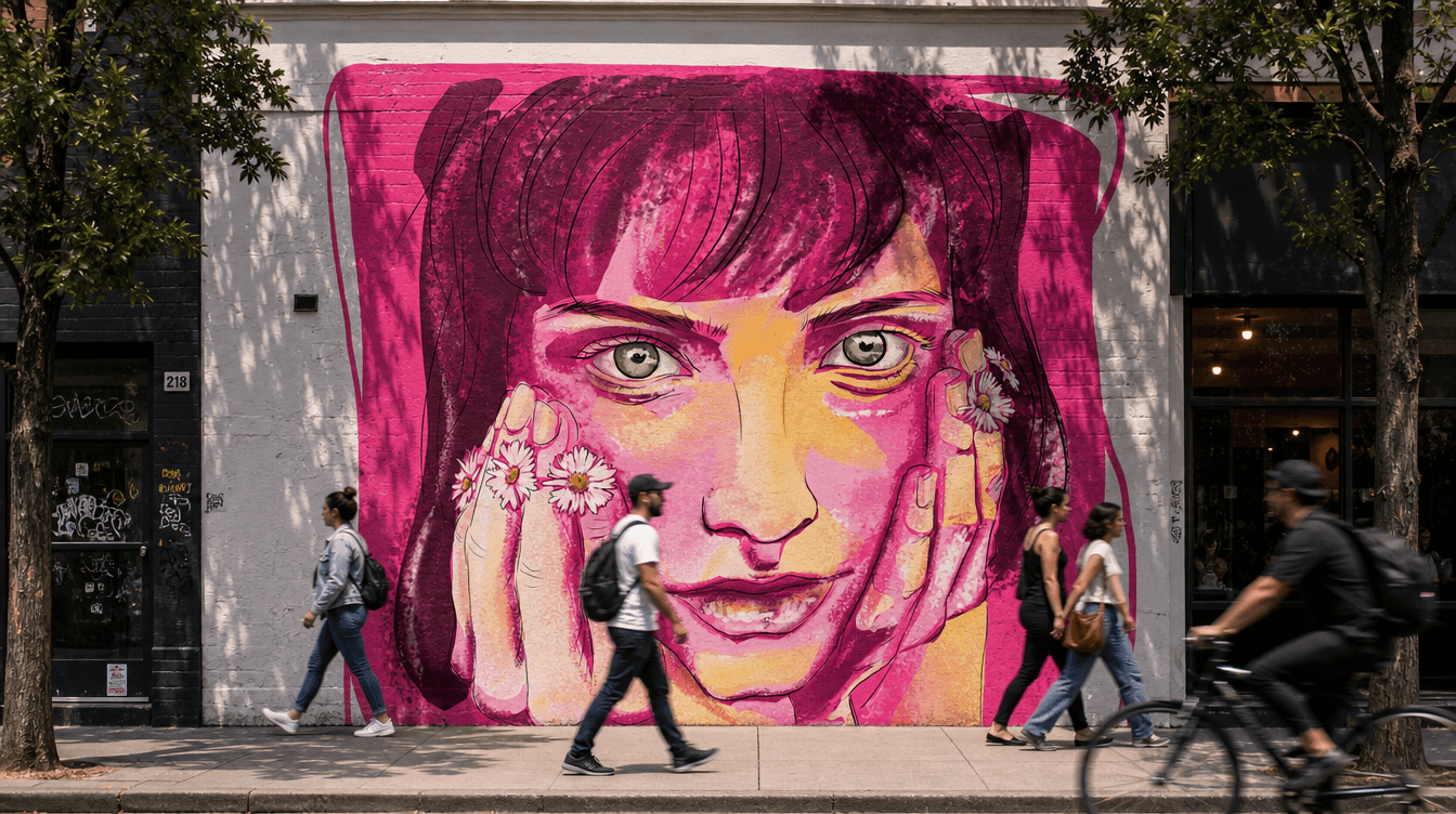 simulare mural pe zid exterior_summer girl